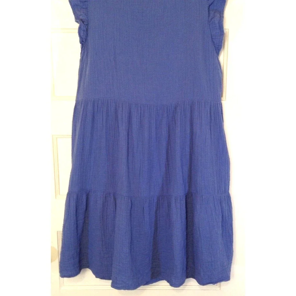 J.Crew Dress Wn L Blue Babydoll Tiered Ruffled Pockets Peasant Milkmaid Cottage - Picture 9 of 11